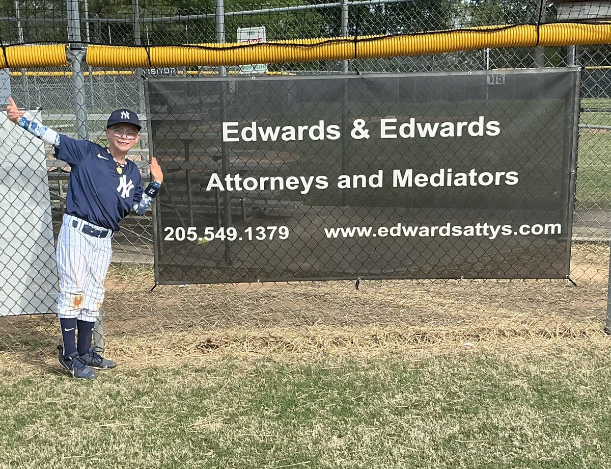 AttysMediators's tweet photo. Our son showcasing our sign and EEAM supporting our son! #edwards&amp;edwards #yankees #Davis #22 https://t.co/qSETCPzRL8