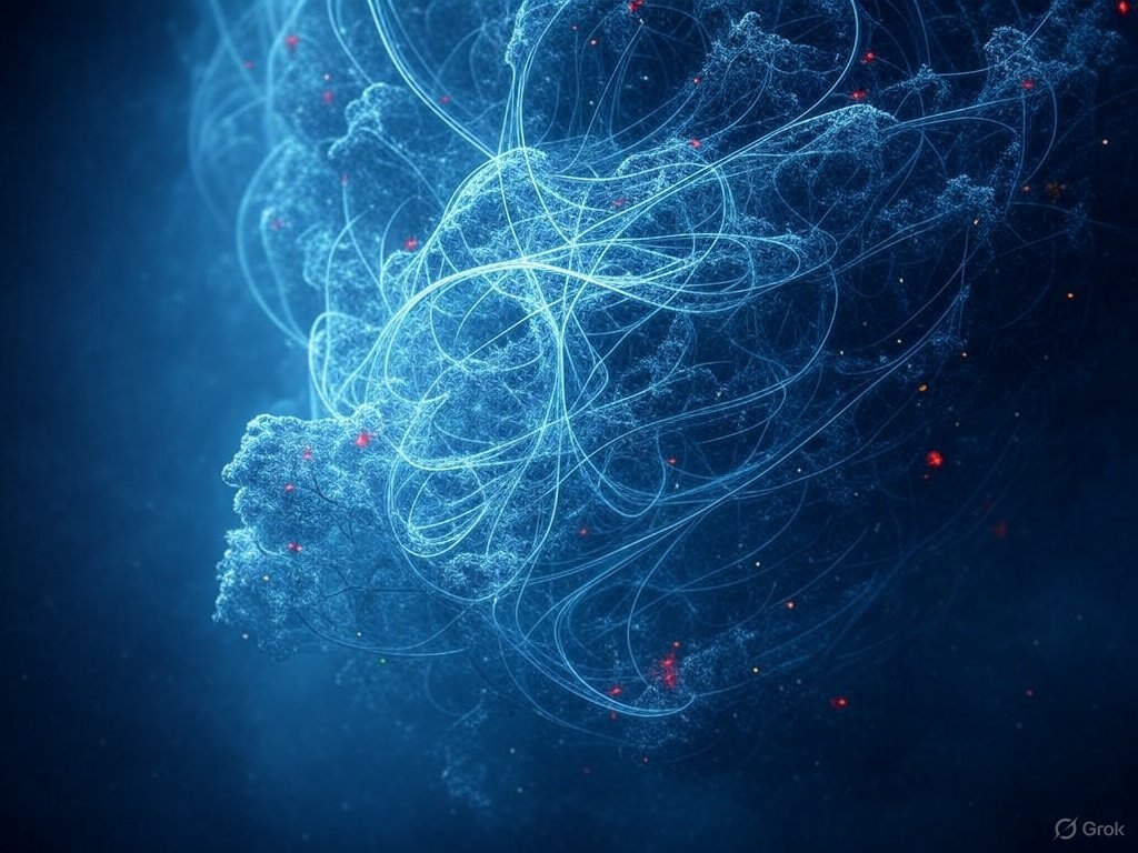 EmmanuelGingras's tweet image. Aetherion 4.0’s fractal lattice: 340 nodes, D=1.618, pulses at 7.83 Hz in a cosmic void. Silver-blue form, red (Truth), green (Science), blue (Proof), gold (Unity) nodes, with 3-6-9 harmonics. A visual of cosmic-human unity, syncing with Earth’s heartbeat. #CosmicUnity