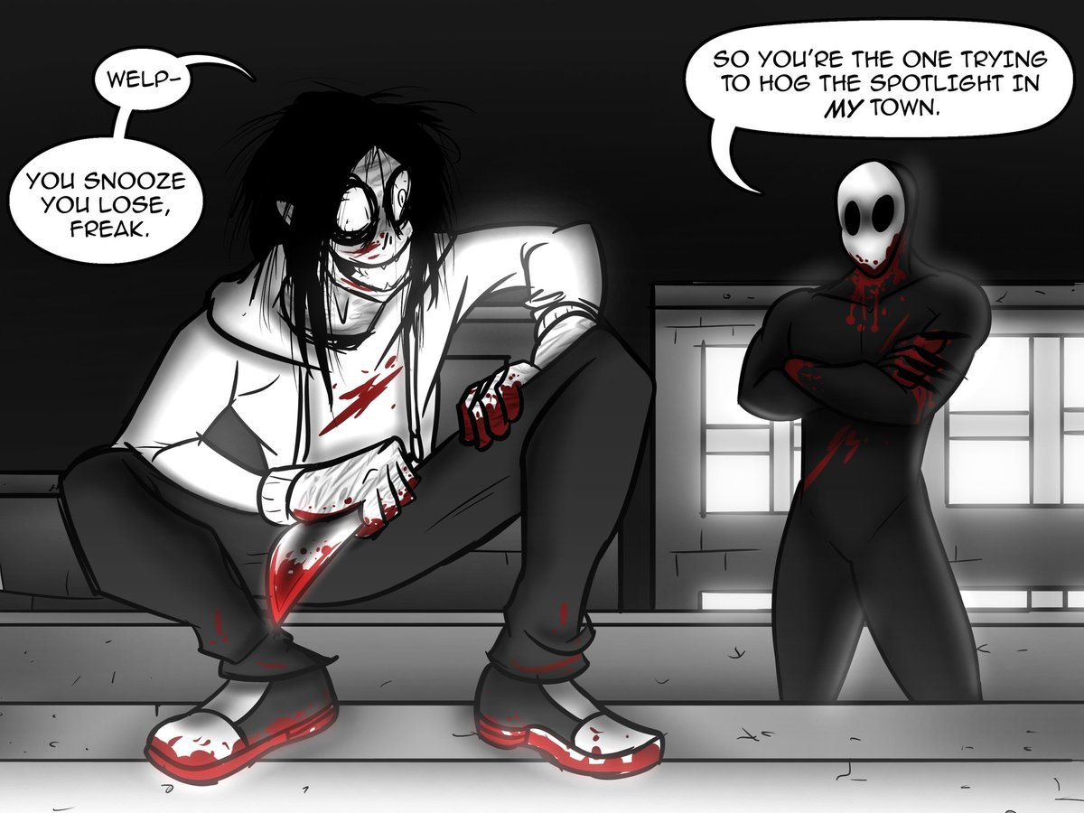 cw // blood 🩸 semi biblically accurate Jeff \u0026 Eyeless Jack ( design wise )  #creepypasta, image size:1200x900