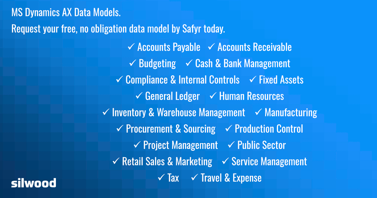 Silwood_Safyr's tweet image. MS Dynamics AX data models. Request your free, no obligation data model by Safyr today. ow.ly/SBUA50VfHlk #DynamicsAX #MSDynAX #DataModel #DataModeling