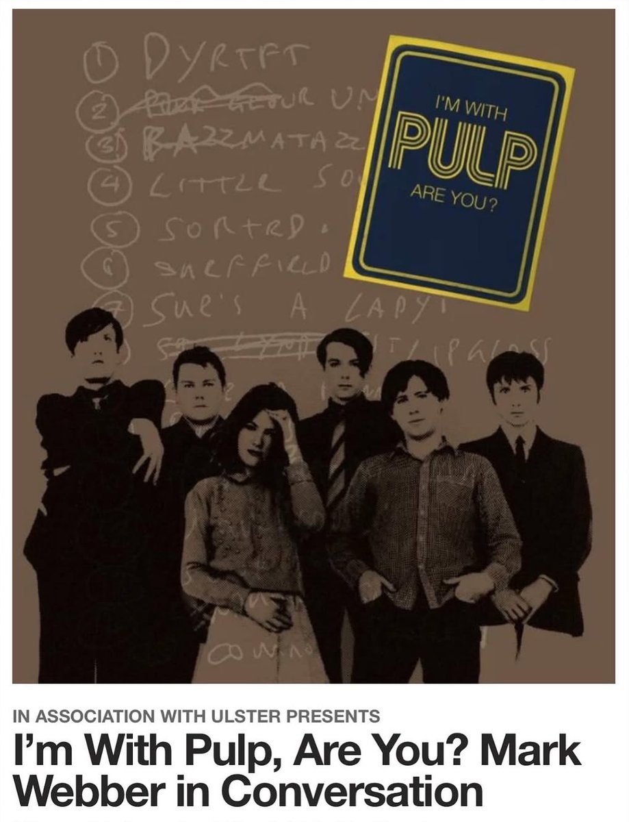 I’m with Pulp (@imwithpulp) on Twitter photo Next stop Belfast. The last book event for a while is 2/5/25 at <a href="/ulsteruniv/">Ulster Uni</a>, organised by <a href="/Cqaf/">Cathedral1/4ArtsFest</a> & Ulster Presents. I'll be talking to <a href="/joenawaz/">Joseph Nawaz</a> about <a href="/welovepulp/">Pulp</a> & all the rest. Books on sale courtesy No Alibis; I'd be happy to sign one for you. Tix at cqaf.ticketsolve.com/ticketbooth/sh… Next stop Belfast. The last book event for a while is 2/5/25 at <a href="/ulsteruniv/">Ulster Uni</a>, organised by <a href="/Cqaf/">Cathedral1/4ArtsFest</a> & Ulster Presents. I'll be talking to <a href="/joenawaz/">Joseph Nawaz</a> about <a href="/welovepulp/">Pulp</a> & all the rest. Books on sale courtesy No Alibis; I'd be happy to sign one for you. Tix at cqaf.ticketsolve.com/ticketbooth/sh…