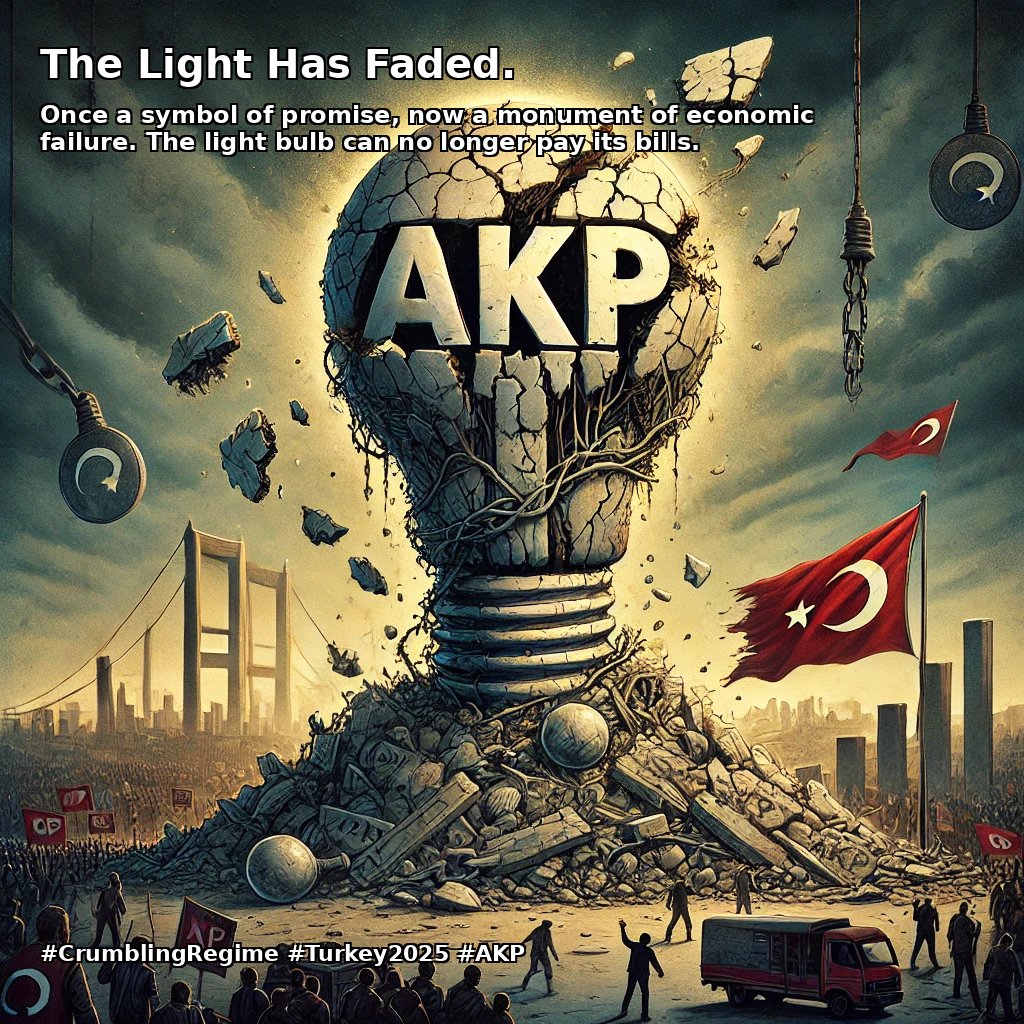 #turkey #turkiye #politics #coup #akp #chp #imamoglu #istanbul #TurkishLira #democracy #saveturkishdemocracy #freeimamoglu #turkishelections #elections #turkiyecrisis #erdogone

The AKP💡in Turkiye no longer shines. Once a symbol of promise, now a monument of economic failure.
