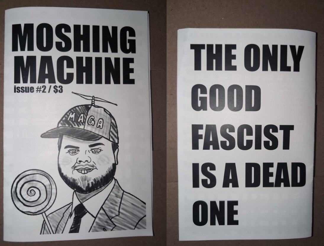 Moshing Machine is a local punk zine available at What's Left Records and Leech Pit Records.