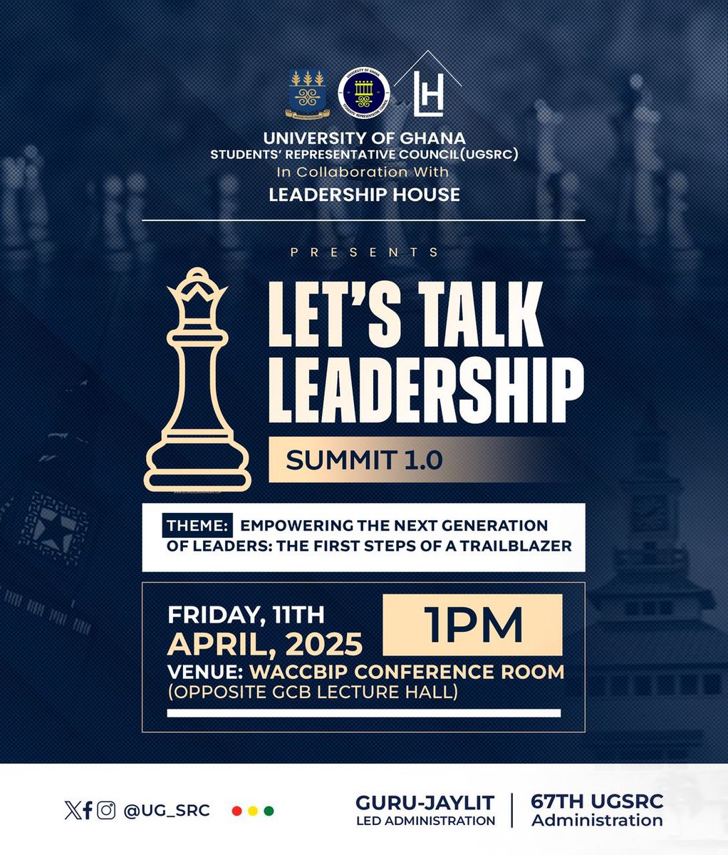 🔱🔰LET’S TALK LEADERSHIP SUMMIT 1.0 

📚Theme: “Empowering the next generation of leaders: the first steps of a trailblazer “

📆DATE: FRIDAY, 11TH APRIL, 2025

📍VENUE: WACCBIP CONFERENCE ROOM, OPPOSITE GCB LECTURE HALL

⏰TIME: 1 PM 

🍱Item 13 Massively assured