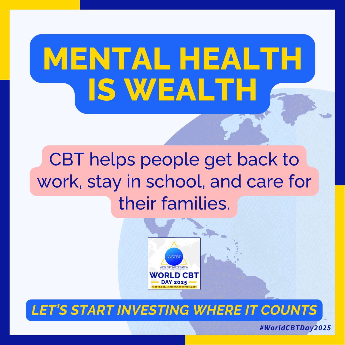 When it comes to building a thriving society, mental health is wealth. CBT empowers people to return to work, excel in school, and care for their families—turning personal recovery into community prosperity. Let’s champion an investment where it truly counts.
#WorldCBTDay2025
