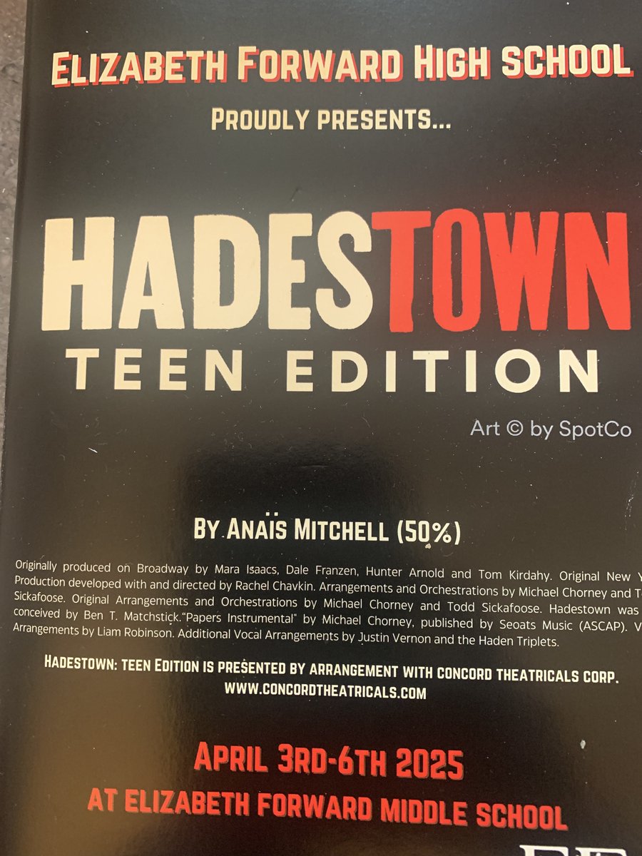 Benjamin Cook (@benjaminccook) on Twitter photo Congratulations to the students, production staff, and pit orchestra on an outstanding performance of the Elizabeth Forward High School musical, “Hadestown- Teen Edition”. The performance on Friday evening was fantastic! <a href="/EFTheaterArts/">EF Theater Arts</a>
<a href="/EFWarriors/">Elizabeth Forward HS</a> Congratulations to the students, production staff, and pit orchestra on an outstanding performance of the Elizabeth Forward High School musical, “Hadestown- Teen Edition”. The performance on Friday evening was fantastic! <a href="/EFTheaterArts/">EF Theater Arts</a>
<a href="/EFWarriors/">Elizabeth Forward HS</a>