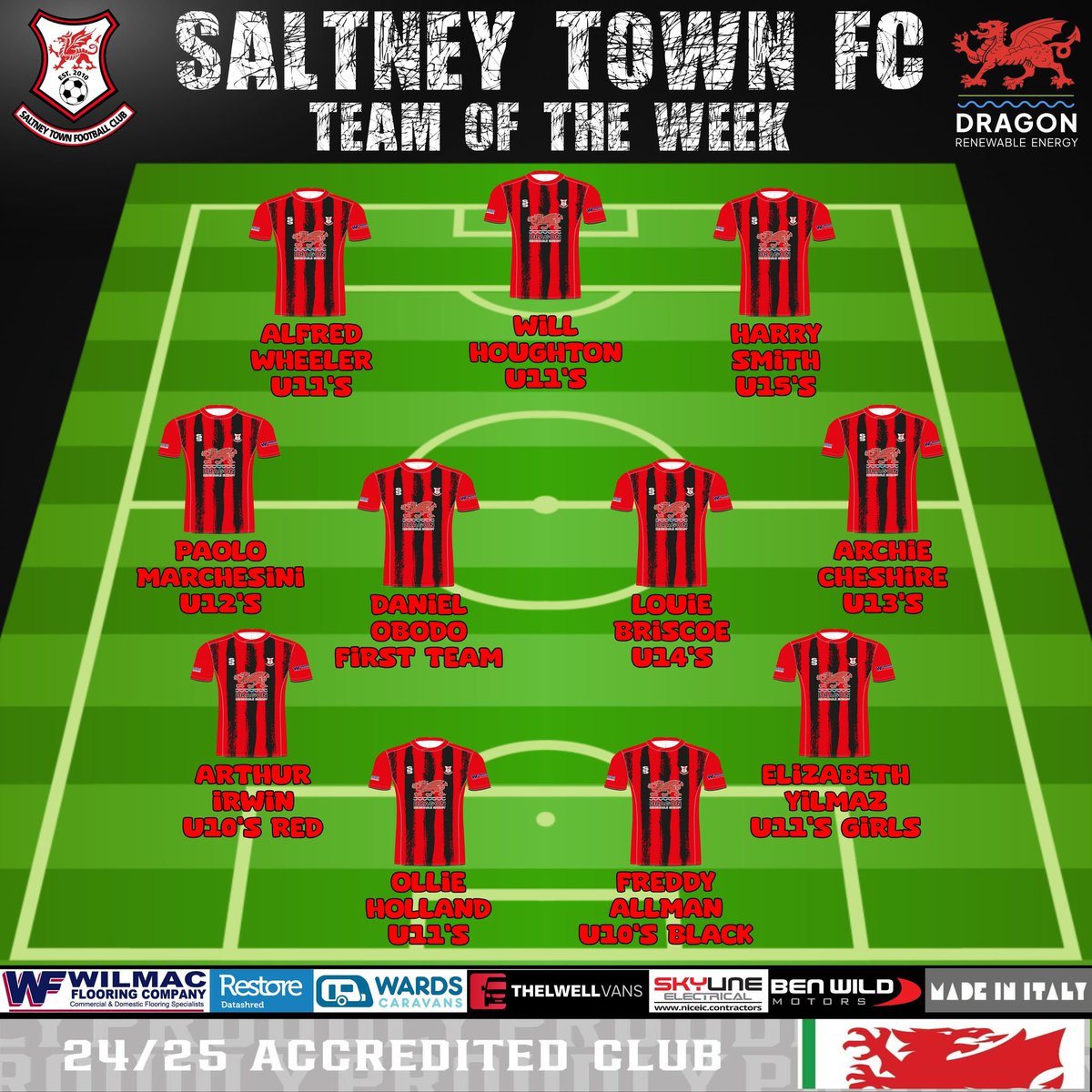 Saltneytownfc's tweet image. 🔴⚫️ TEAM OF THE WEEK ⚫️🔴
Another action packed weekend for the club - Congratulations to all those making the Team of the Week! #townfamily ❤️🖤