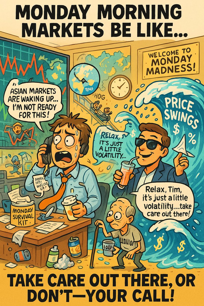 ScalpingWolfR's tweet photo. Monday morning markets got me like… 😅 Nervous traders spilling coffee, smug ones sipping smoothies, and liquidity looking frail as Asian markets wake up. 📈📉 Take care out there, or don’t—your call! #MarketMadness #MondayVibes” https://t.co/lW0pZVo0Ix
