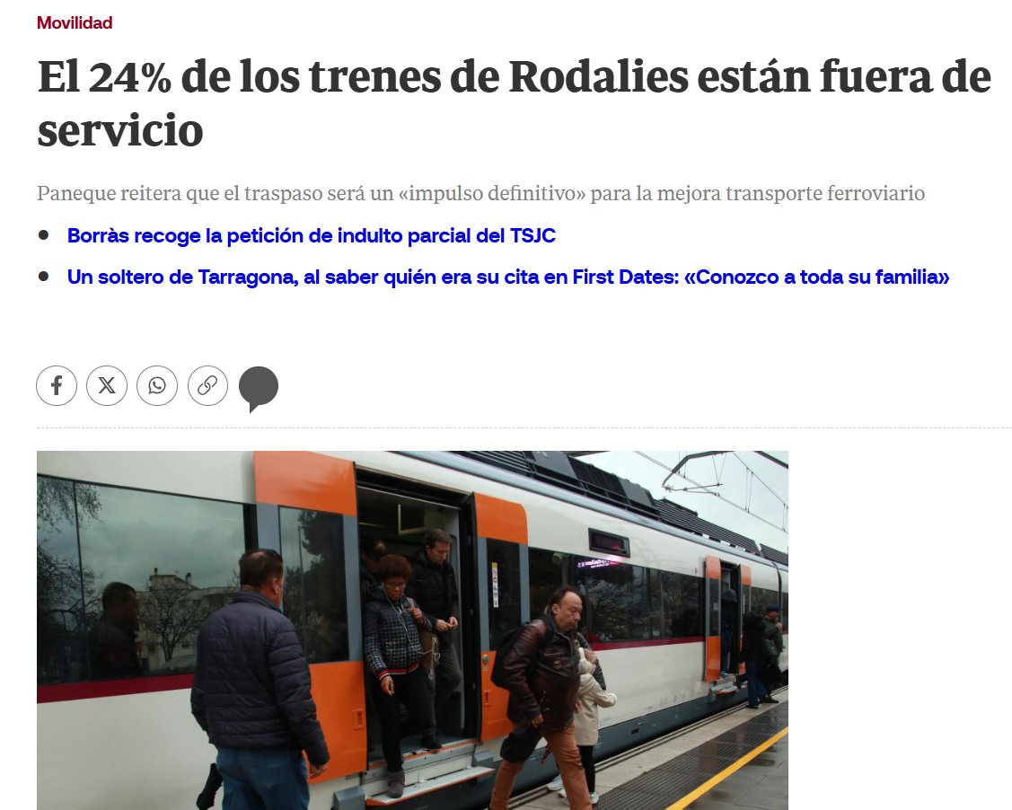 Transxte's tweet photo. No, no están fuera de servicio 1 de cada 4 trenes en Rodalies. Esto es falso por más que se repita y en este 🧵 HILO 🧵 intento explicaros por qué: https://t.co/c2KqG2Vnd1