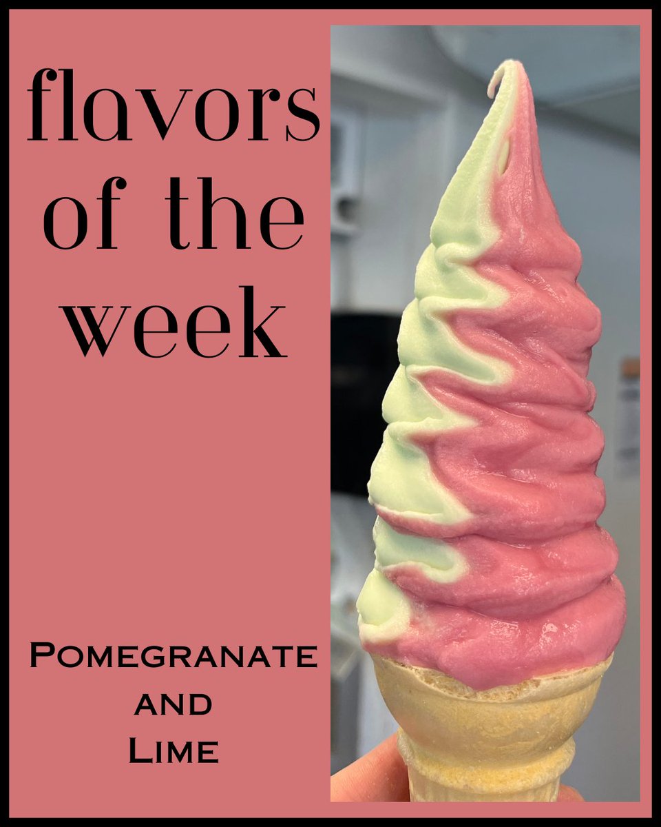 Flavors for April 8th - 13th: Pomegranate and Lime!! 

Reminder these flavors are Dairy Free, Gluten Free, Soy Free, and Nut Free!