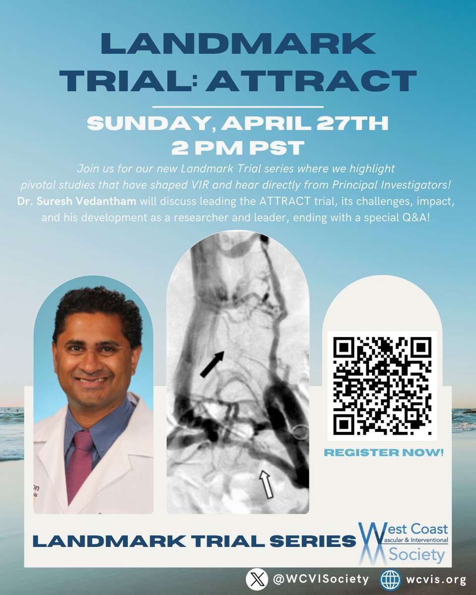 🌟Join us for the new Landmark Trials speaker series from WCVIS spotlighting the pivotal studies that have shaped vascular and interventional radiology. 🔬Our first speaker, Dr. Vedantham, will discuss the ATTRACT trial with a special Q&amp;A!
Register here: buff.ly/rJjHt01
