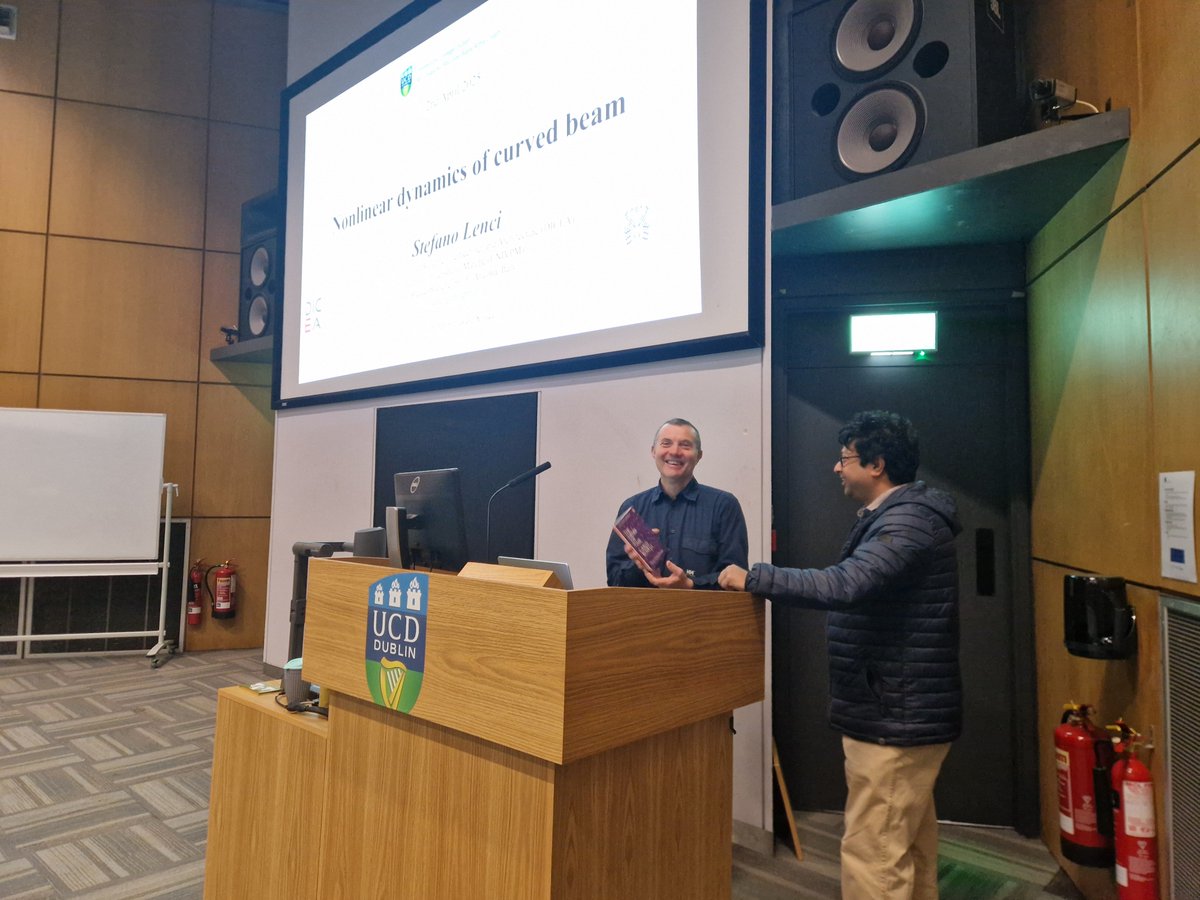 DSRL_UCDMECH's tweet image. Very happy to have hosted Stefano Lenci this week, with @RounakAasifa . Conversations, a great talk and a workshop on a wide range of problems on dynamics.
Thanks COST Action CA20109 for making this happen.
@UCDmechanics @UCD_Mech_Eng