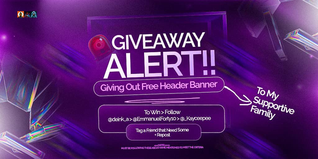 I keep saying there are several ways of giving back to the community as well as ways to give value.

Some amazing and talented graphic guys from my community want to help some people rebrand and give them those banger headers they need.

To win 

Follow @Emmanuelforty10,