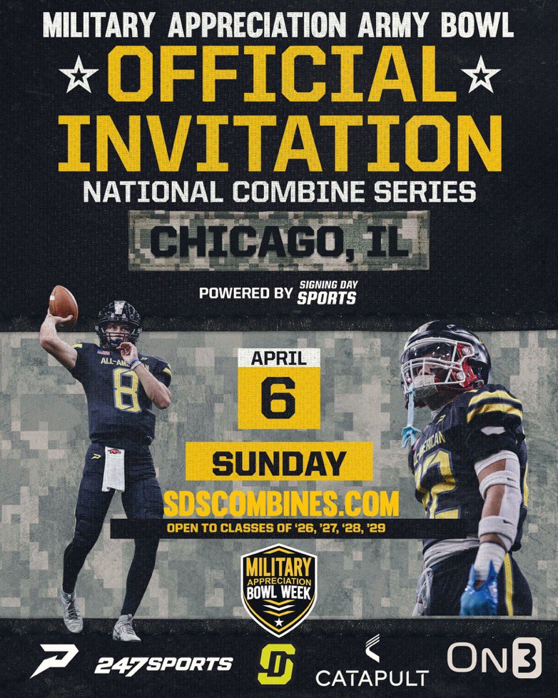 Had a great time at <a href="/USArmyBowl/">Military Appreciation Bowl Week</a> camp in Lincoln-Way East! Receiving only 3 incompletions in over 25+ reps in the 1v1 segment.
40 yard dash (Laser) - 4.77
<a href="/coalercoach/">Francis Loughran</a> 
<a href="/LongMatt77/">Matt Long</a> 
<a href="/consen4/">Cody Onsen</a> 
<a href="/CoachBigPete/">Peter "Coach Big Pete" Leinweber</a>