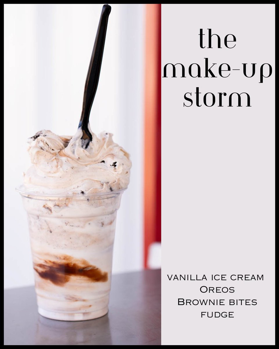 The Make-Up Storm is right up there with the Break-Up in terms of popularity! It is made with vanilla ice cream instead of chocolate ice cream, but with all of the same ingredients!!