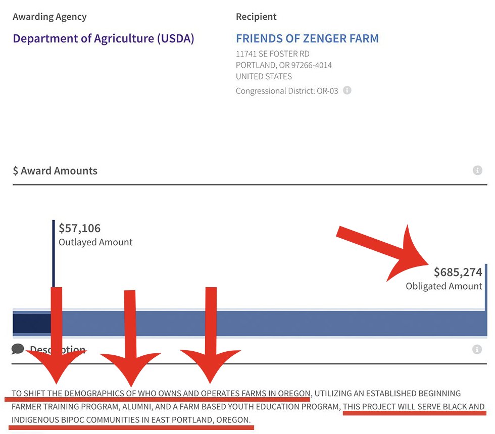 ➡️ This is one of the scariest things we are funding with our tax dollars. You and I are paying for this.

$685,274.00 in grant funding from <a href="/USDA/">Dept. of Agriculture</a> to "shift the demographic of who owns farms" 👀👀

This is so much like what has happened in South Africa and we are paying for it.