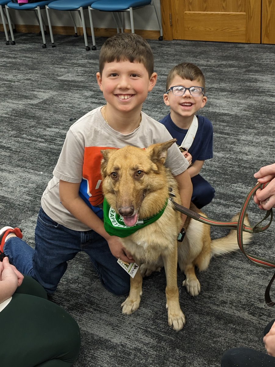 What a fantastic way to kick off National Library Week! Thank you to the Animal Rescue League of Iowa's TheraPets for bringing joy and comfort to our patrons this morning. We loved getting to spend time with Sunny, Liesl, and Banshee!