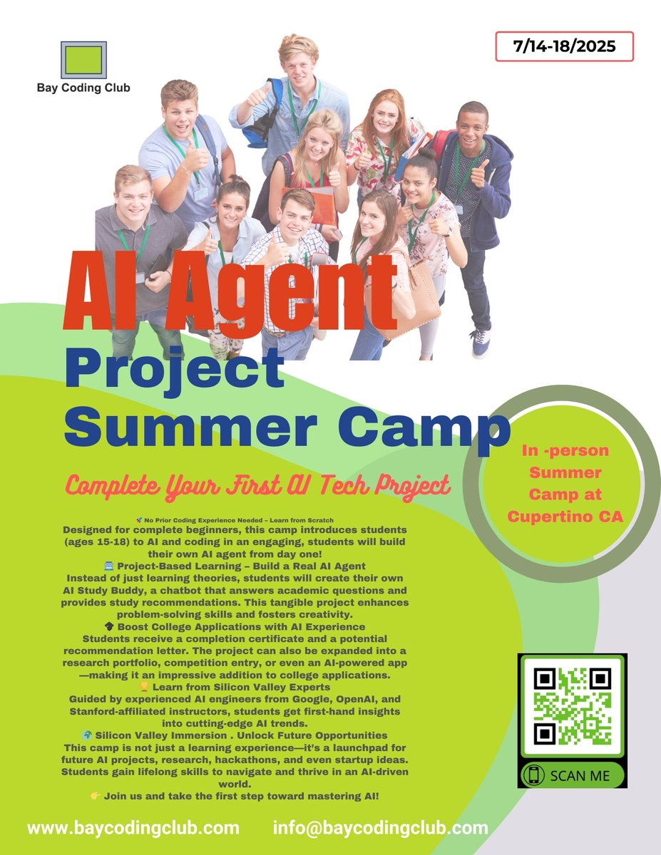 bay_coding's tweet image. Register our Summer camp Today!
🚀Summer In-person AI Agent Camp 2025 at Silicon Valley :
In-person whole day AI Coding Summer Camp: lnkd.in/g463up3f
🚀Math Prep Summer Boot Camp 2025:
AMC 8 / 10 / 12 / AIME summer prep camp: lnkd.in/g_47pGqF
#STEM#summercamp#kids