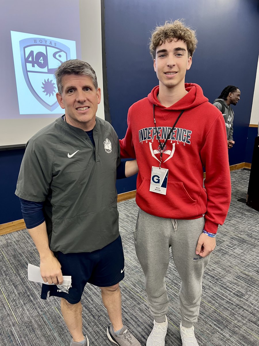 Nick Nassib (@nicknassib) on Twitter photo Awesome Junior Day visit <a href="/HoyasFB/">Georgetown Football</a> Thank you <a href="/jackwmcdaniels/">Jack McDaniels</a> for the invite and great conversation. Loved the culture and energy. <a href="/HoyasFBRecruit/">HoyasFBRecruiting</a> <a href="/coachsgarlata/">Coach Sgarlata</a> <a href="/CoachRSpence/">Robert Spence</a>
<a href="/rjwindows/">RJ Windows</a> <a href="/CoachDaily1/">Curtis Daily</a> <a href="/T_Money4699/">Mickey Thompson</a> <a href="/IndyHSFootball/">Independence HS Football</a> <a href="/danteabsher3/">Dante Absher</a> <a href="/QBUselect/">QBU Select</a> <a href="/QBHitList/">QBHitList.com</a> Awesome Junior Day visit <a href="/HoyasFB/">Georgetown Football</a> Thank you <a href="/jackwmcdaniels/">Jack McDaniels</a> for the invite and great conversation. Loved the culture and energy. <a href="/HoyasFBRecruit/">HoyasFBRecruiting</a> <a href="/coachsgarlata/">Coach Sgarlata</a> <a href="/CoachRSpence/">Robert Spence</a>
<a href="/rjwindows/">RJ Windows</a> <a href="/CoachDaily1/">Curtis Daily</a> <a href="/T_Money4699/">Mickey Thompson</a> <a href="/IndyHSFootball/">Independence HS Football</a> <a href="/danteabsher3/">Dante Absher</a> <a href="/QBUselect/">QBU Select</a> <a href="/QBHitList/">QBHitList.com</a>