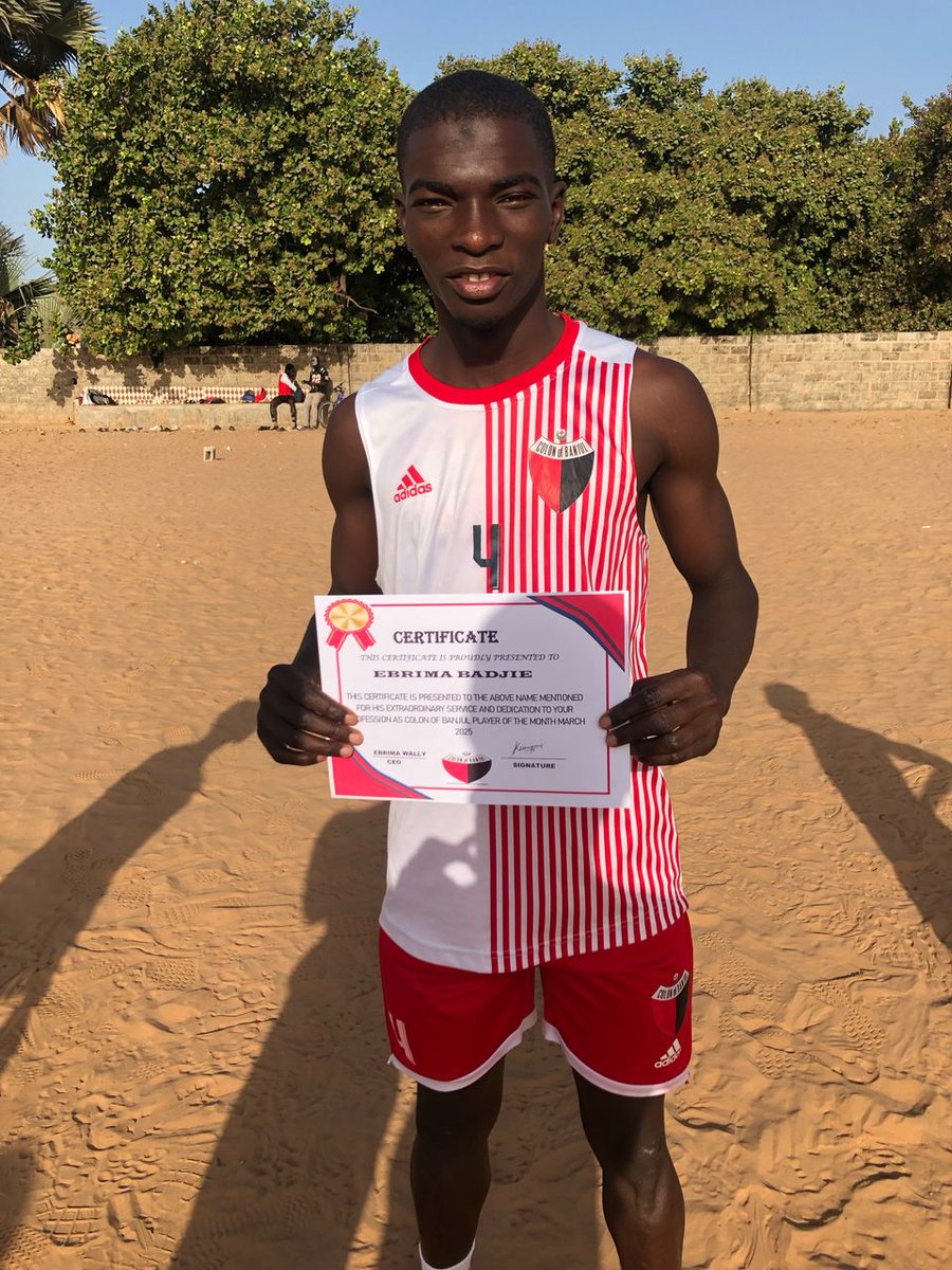 ColonofBanjul's tweet photo. Player of the month award to Ebrima Badjie.

To your commitment and dedication to training, always ready to work.

#ColonofBanjul #DoingSchool #SabalerosenGambia https://t.co/4dgSk0epoj