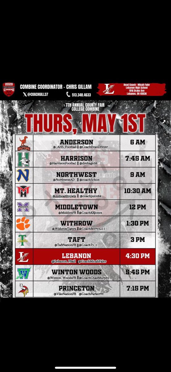 Coach Huber (@c_huber5) on Twitter photo Updated time at the 4:30 slot! It’s at Lebanon NOT Lakota East! Get at <a href="/CoachMicahFaler/">Micah Faler</a> !! He has DUDES!! <a href="/lukefaler7/">Luke Faler QB 2026</a> <a href="/nicklautar8/">Nick Lautar TE</a> <a href="/Coach_Pflug/">Jeremy Pflug</a> Updated time at the 4:30 slot! It’s at Lebanon NOT Lakota East! Get at <a href="/CoachMicahFaler/">Micah Faler</a> !! He has DUDES!! <a href="/lukefaler7/">Luke Faler QB 2026</a> <a href="/nicklautar8/">Nick Lautar TE</a> <a href="/Coach_Pflug/">Jeremy Pflug</a>