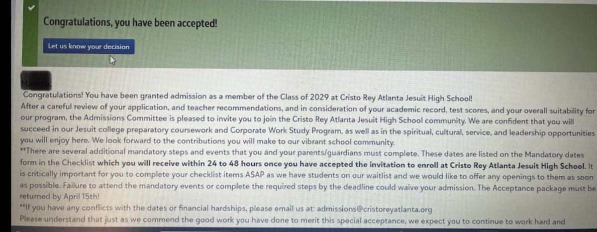 QuinnB (@quinn_b1) on Twitter photo Just found out one of my scholars got accepted into <a href="/CristoReyATL/">Cristo Rey Atlanta</a> the 🏫 of her dreams—the one I wrote a recommendation letter for! The joy, smiling face & heartfelt thank you from her & her Dad reminded me exactly WHY I do what I do. This is the best kind of full-circle moment! Just found out one of my scholars got accepted into <a href="/CristoReyATL/">Cristo Rey Atlanta</a> the 🏫 of her dreams—the one I wrote a recommendation letter for! The joy, smiling face & heartfelt thank you from her & her Dad reminded me exactly WHY I do what I do. This is the best kind of full-circle moment!