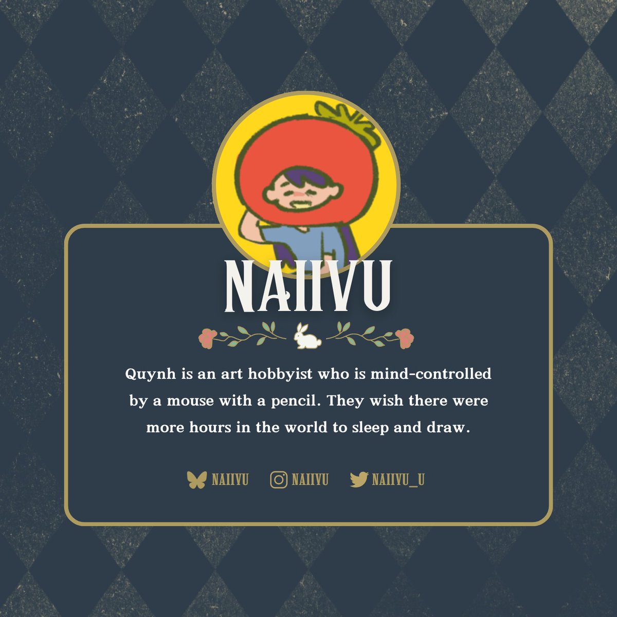 🐇 CONTRIBUTOR INTROS 🐇

Meet page artist <a href="/naiivu_u/">quynh @ comms open!</a>, who is currently piloted by their little rodent friend. If you spot a ghostly figure in the distance, do not fear, that’s just their OC Zavier—he's friendly (probably)!