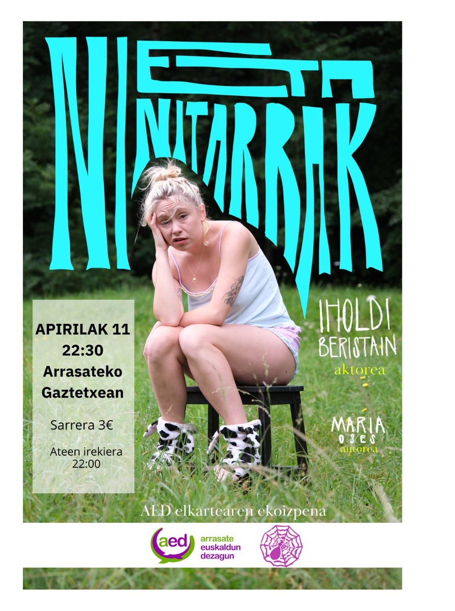 [ANTZERKIA]

🕸🕸🕸🕸

Urteurrenarekin jarraituz datorren ostiralean Ni eta nitarrak antzezlana gurean, <a href="/AEDelkartea/">AEDelkartea</a>|rekin batera antolatuta. 

Etorri!!!