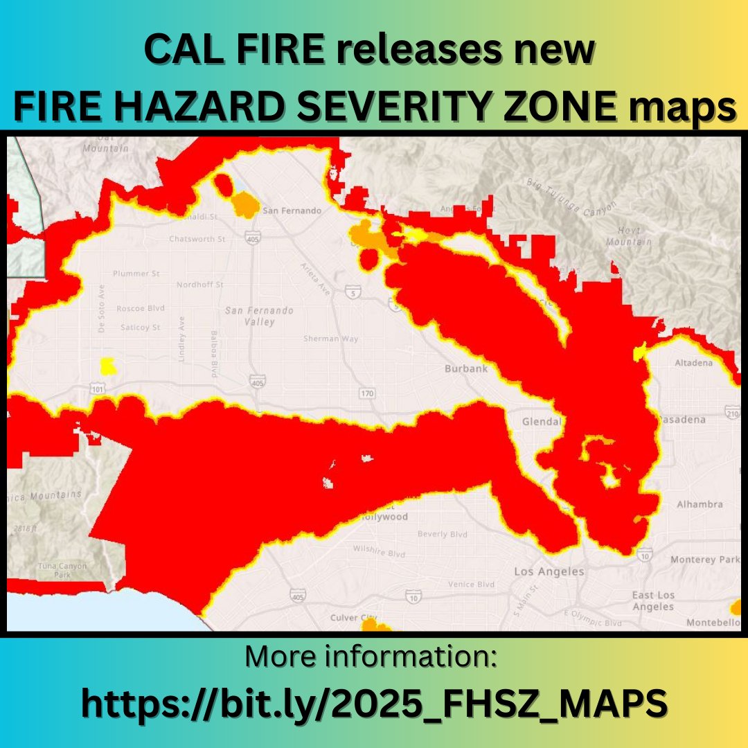 CAL FIRE recently issued the 2025 Recommended Fire Hazard Severity Zone (FHSZ) maps for Southern California, including the City of Los Angeles.

🔥 New changes may influence building and vegetation management requirements for properties located within newly classified fire hazard