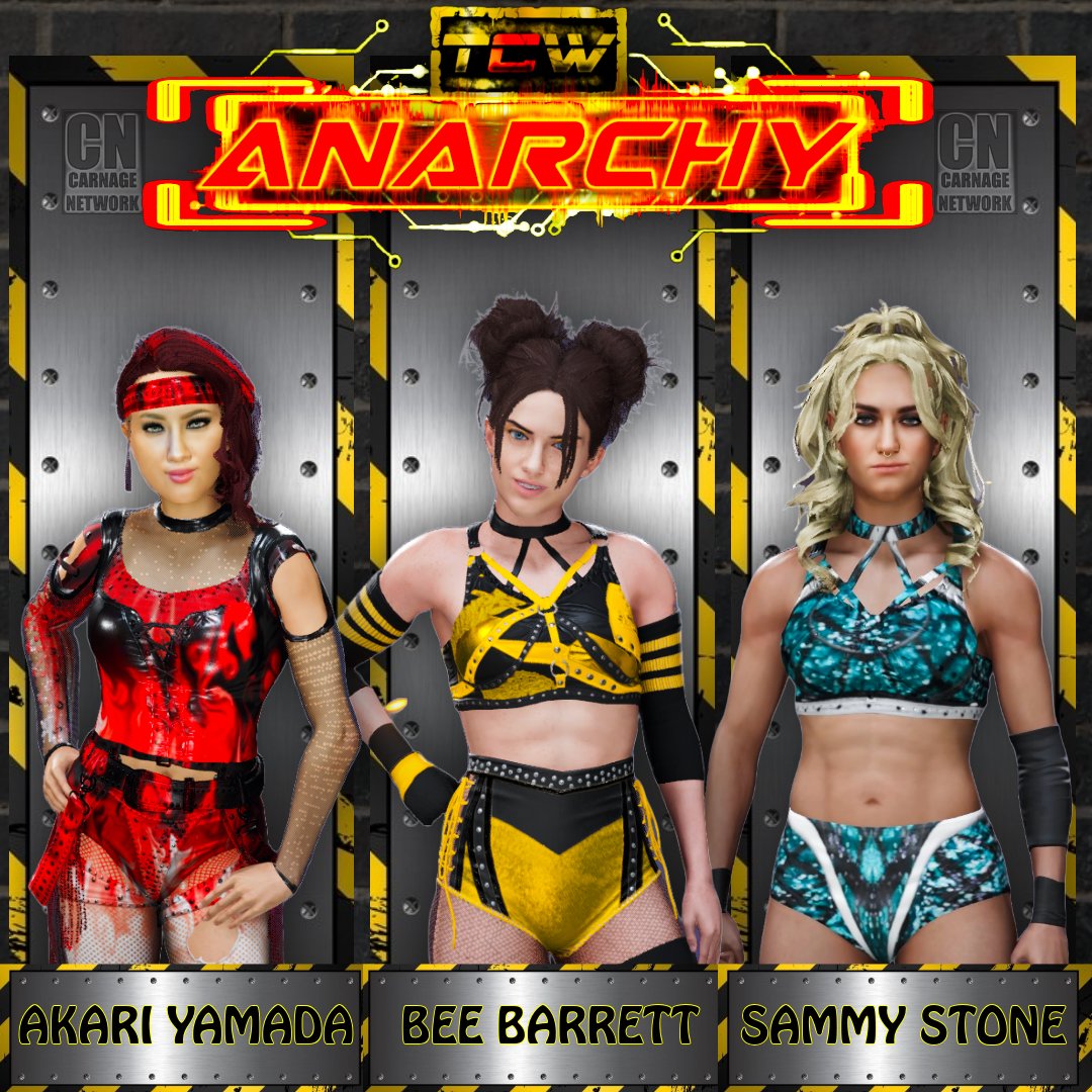 Total Carnage Wrestling (@tcwanarchy) on Twitter photo The first signings for our 25 Season
<a href="/ShiningYamada01/">🔥Akari Yamada 山田あかり🔥</a> <a href="/BuzzyBeeBs/">Bee Barrett🐝</a> <a href="/SammyStone91/">⚡️The Show - Sammy Stone⚡️</a> The first signings for our 25 Season
<a href="/ShiningYamada01/">🔥Akari Yamada 山田あかり🔥</a> <a href="/BuzzyBeeBs/">Bee Barrett🐝</a> <a href="/SammyStone91/">⚡️The Show - Sammy Stone⚡️</a>