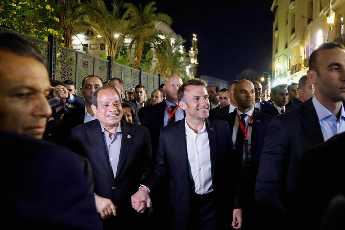 Egyptian President Abdel Fattah Al-Sisi and French President Emmanuel Macron take a tour in historic district of Cairo and Al-Hussein Area