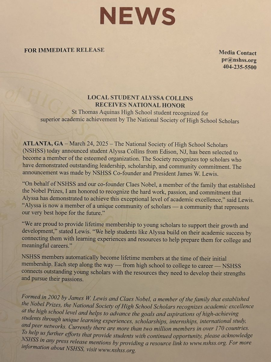 Alyssa Collins (@alycollins2026) on Twitter photo Grateful to be nominated, and thrilled to be selected to join the National Society of High School Scholars! It is truly an honor to be recognized for my academic achievements, character, leadership, and commitment to service.
<a href="/BatbustersHaas/">NJ Batbusters Haas</a> <a href="/STATrojansSB/">STATrojansSB</a> Grateful to be nominated, and thrilled to be selected to join the National Society of High School Scholars! It is truly an honor to be recognized for my academic achievements, character, leadership, and commitment to service.
<a href="/BatbustersHaas/">NJ Batbusters Haas</a> <a href="/STATrojansSB/">STATrojansSB</a>