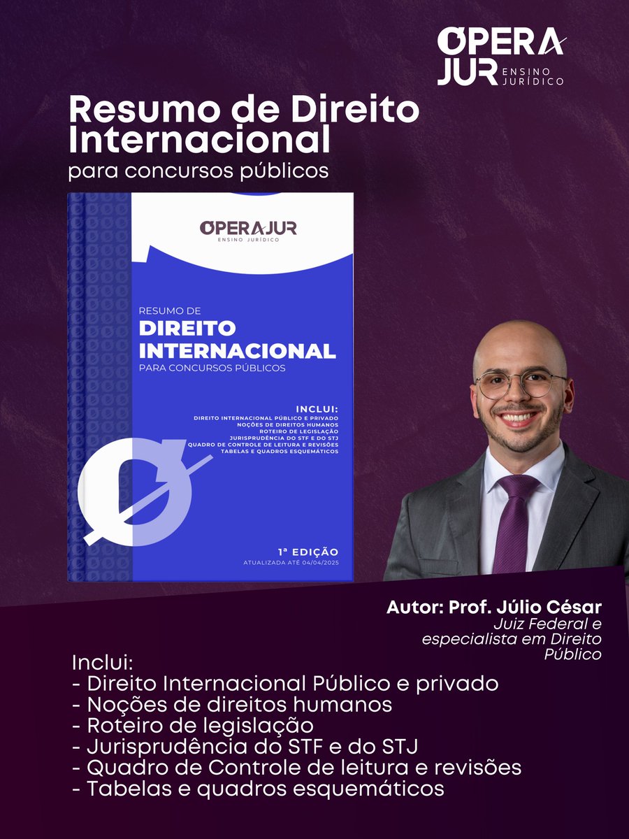 É com muita alegria que informo que hoje foi lançada a minha primeira obra de autoria individual, o Resumo de Direito Internacional para concursos públicos!

Agora os alunos da área federal têm uma excelente opção para estudar a matéria 😊

operajur.com.br/resumo-de-dire…