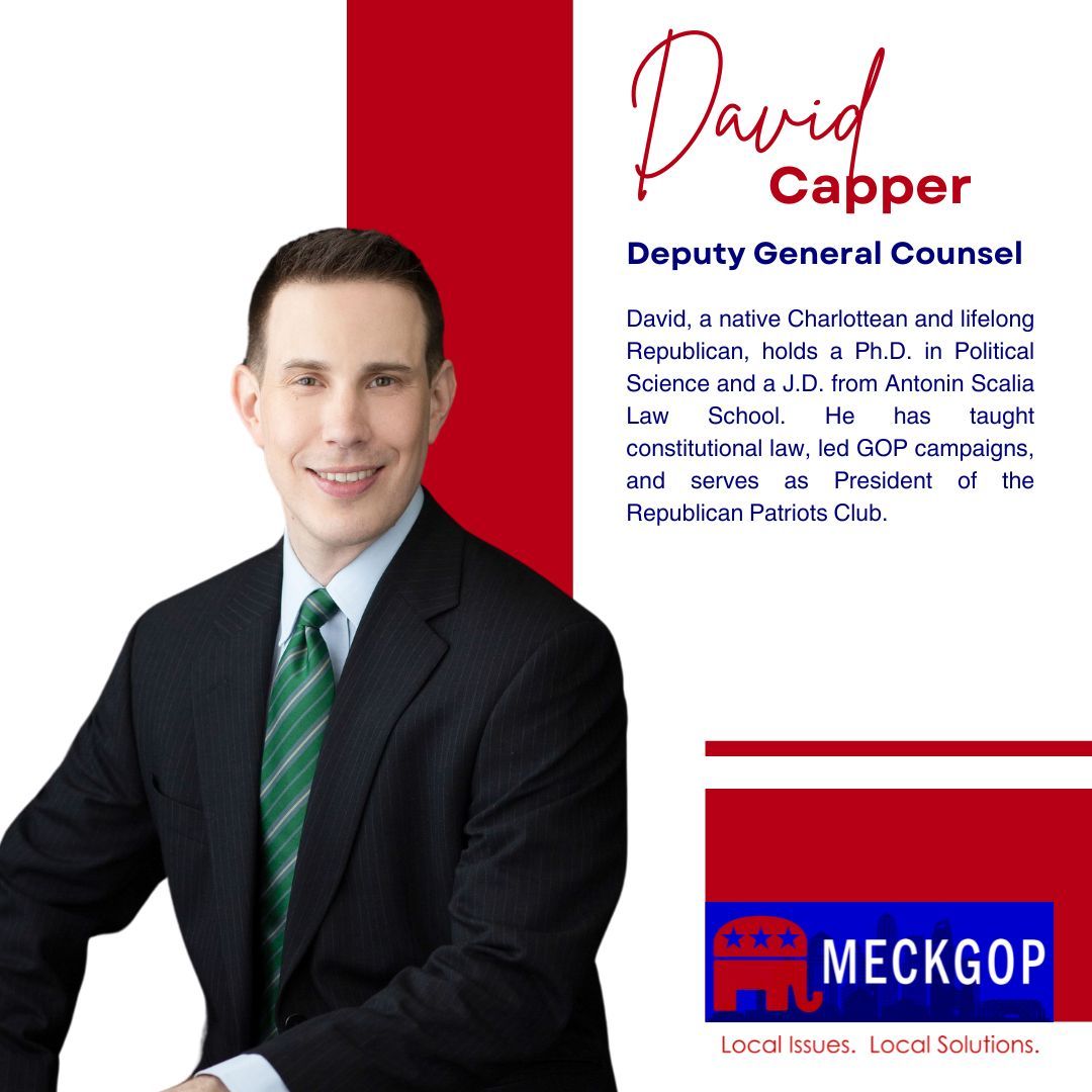 meckgop's tweet image. 🚨 Meet David Capper! 🚨 As MeckGOP Deputy General Counsel, David supports our legal efforts with precision and dedication ⚖️ Helping keep our conservative movement strong and secure! 🔴 #MeckGOP #MeckRed #GOPLeadership