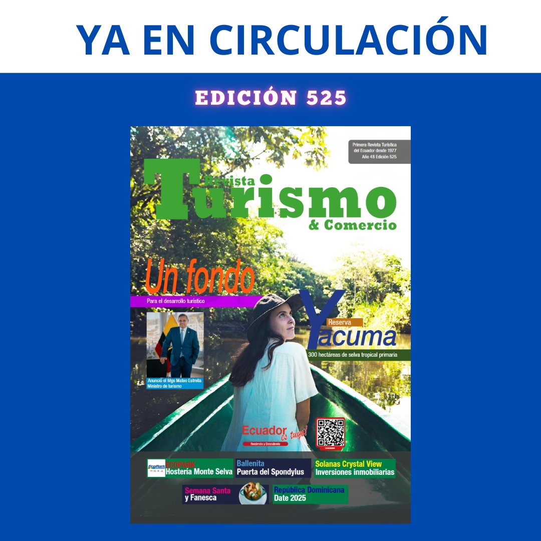 Ya en circulación la edición #525, Ecuador: Creación del Fondo de Desarrollo Turístico - Ambato, Sede del Foro Nacional de Turismo - Ballenita, la puerta de la ruta Spondylus...👍 

Link en nuestra biografía.

#turismoecuador #ecuadorpotenciaturistica