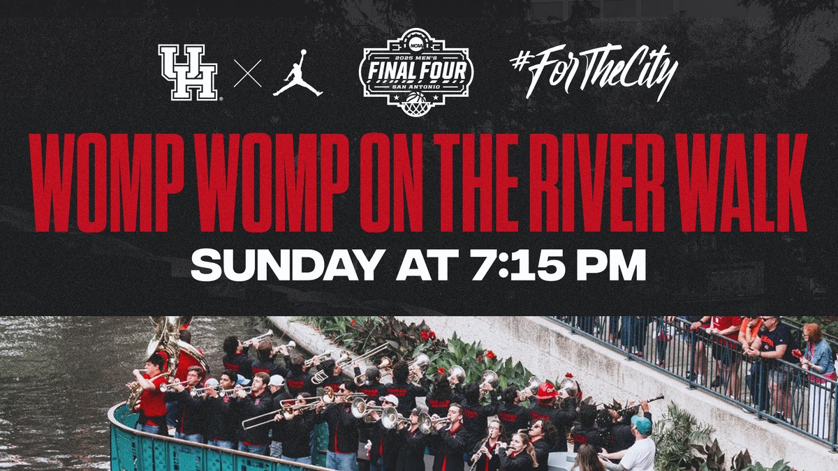 After tonight's National Championship Pep Rally

Head to San Antonio River Walk and watch @SpiritOfUH, <a href="/UHMascots/">Shasta & Sasha</a>, @UHCheer and <a href="/UHCougarDolls/">UH Cougar Dolls Dance Team</a> parade down the river! 

#ForTheCity x #GoCoogs x #MarchMadness