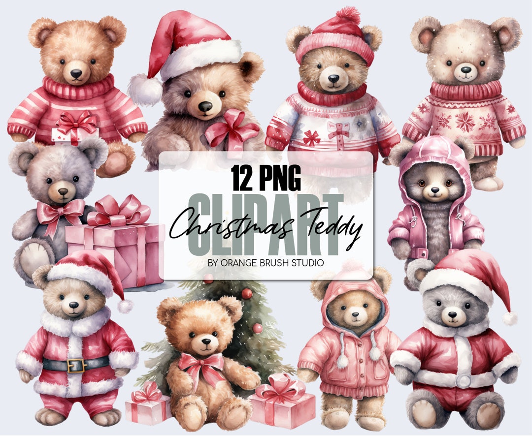 Christmas Teddy Bear Watercolor Clipart. Christmas Bear PNG Bundle. Pink Teddy Bear Clipart PNG Files for Crafts - Digital Download by OrangeBrushStudio dlvr.it/TK0GGV Link in my Bio