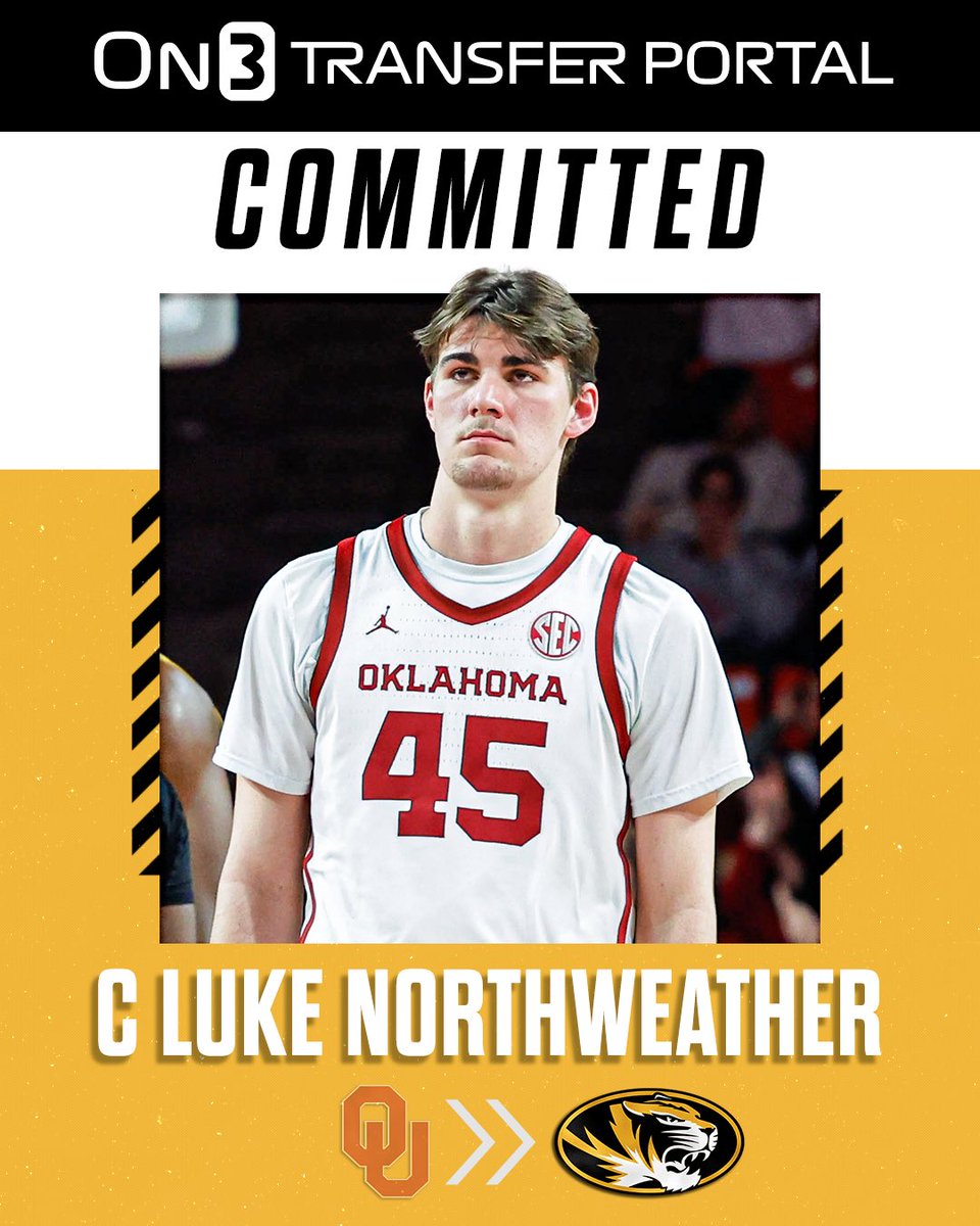 Transfer Portal (@transferportal_) on Twitter photo BREAKING: Oklahoma transfer center Luke Northweather has signed with Missouri, <a href="/PeteNakos_/">Pete Nakos</a> reports🐯
on3.com/college/missou… BREAKING: Oklahoma transfer center Luke Northweather has signed with Missouri, <a href="/PeteNakos_/">Pete Nakos</a> reports🐯
on3.com/college/missou…