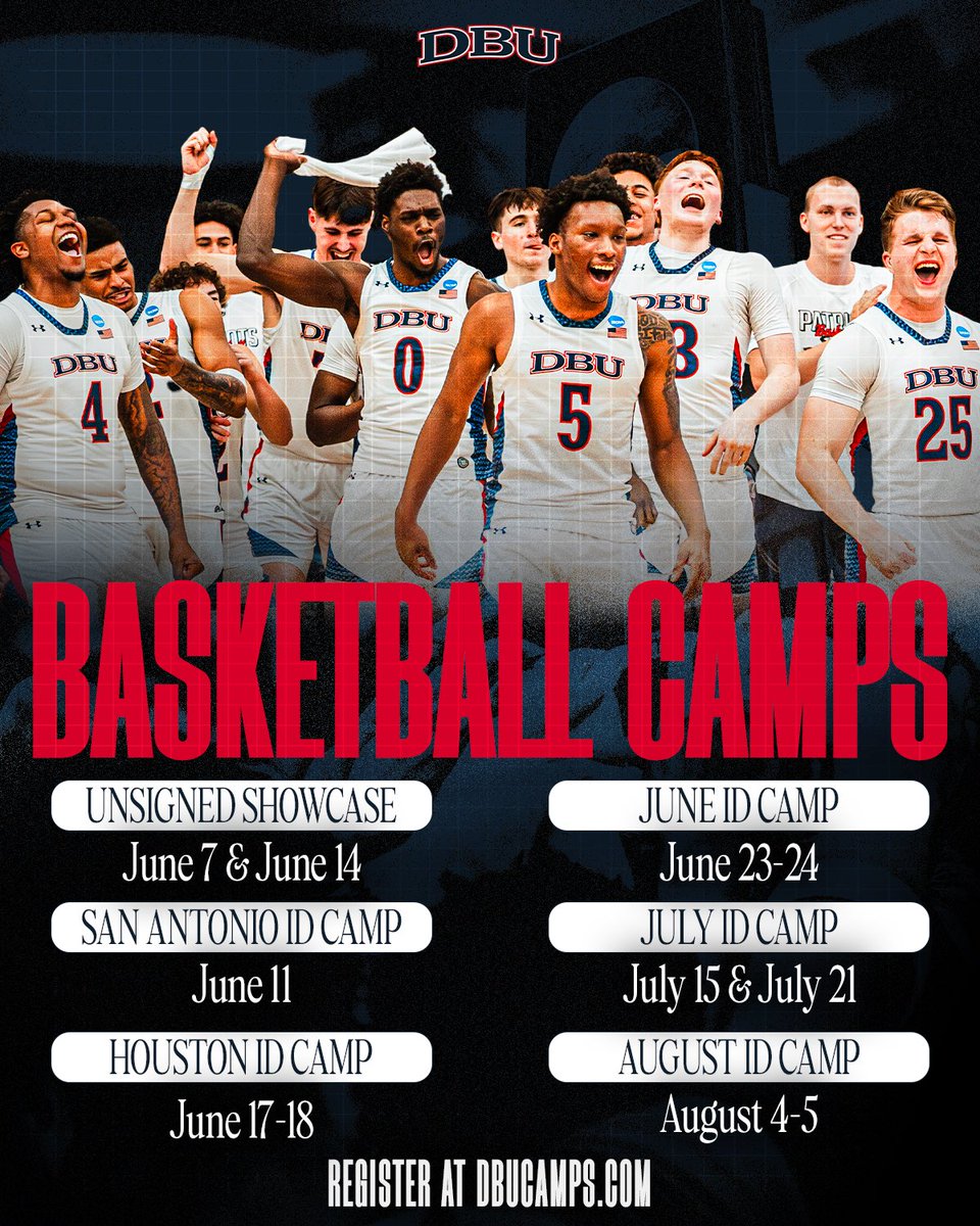 DBUBasketball's tweet image. Camp season is approaching! Join the NCAA Final Four DBU Patriot’s coaching staff for exposure and off-season development!
🔗 basketball.dbucamps.com/index.cfm