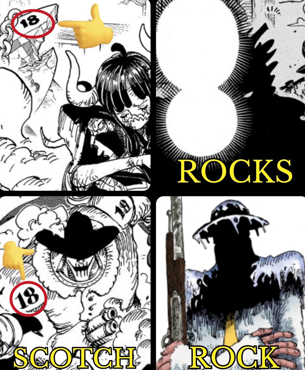#ONEPIECE

Scotch's Signature Number is 18...
And to add to the Fun, Scotch from the Yeti Cool Brothers has a Brother named... "ROCK"!

So it's really interesting that "ROCKS" made an Appearance in this Chapter!