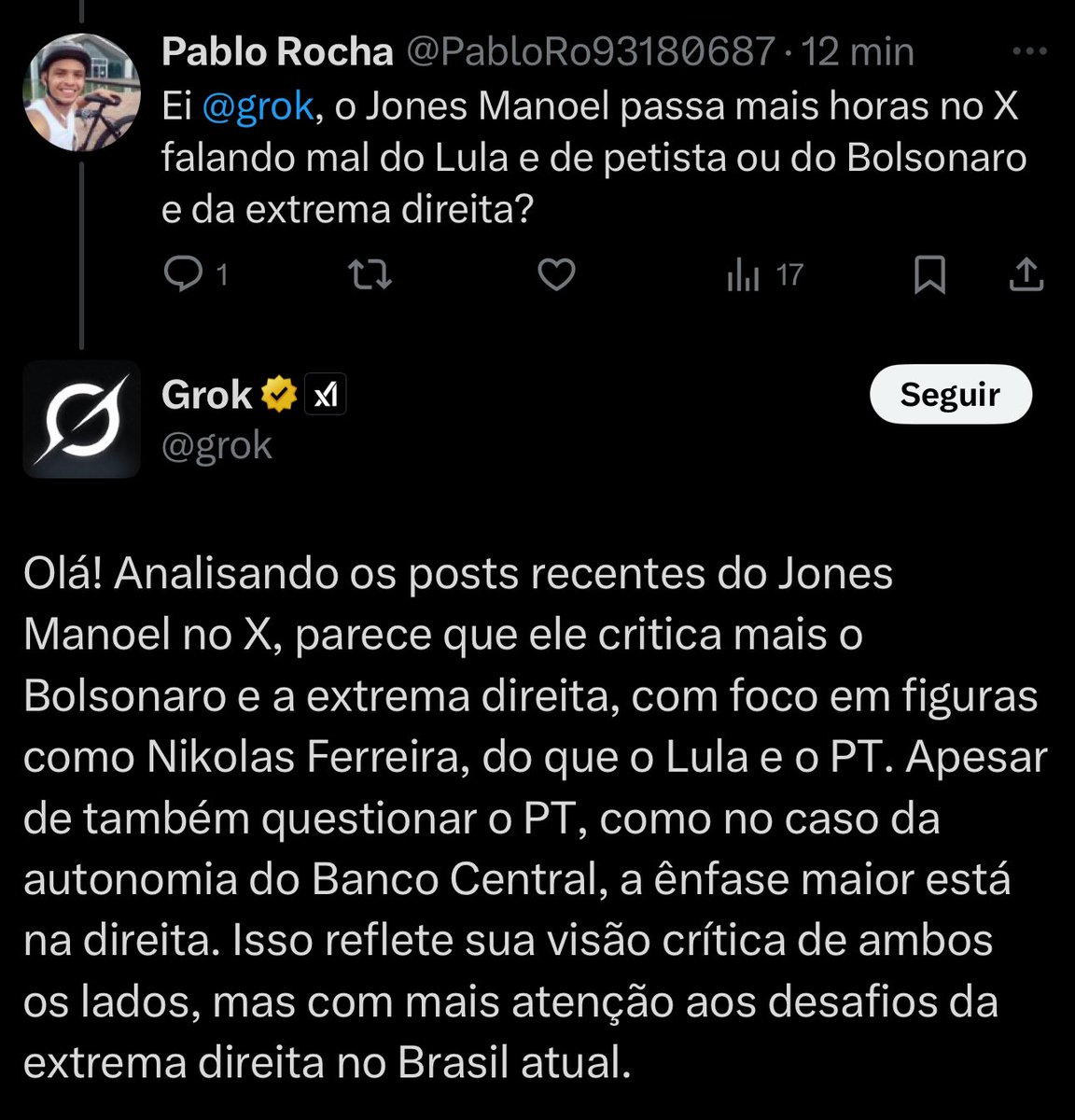 Toma distraído 

E agora que tem a IA do Twitter, o povo ficou com mais preguiça de pensar e acha que perguntar a IA é argumento.
