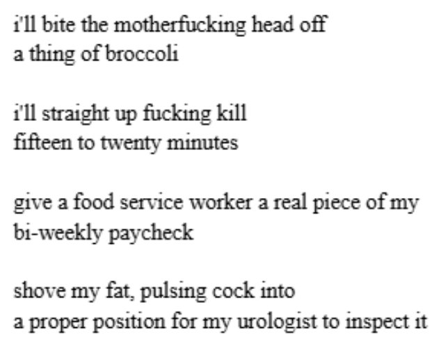 Tyler Plofker (@tylerplofker) on Twitter photo Resharing my poem, "Dragon of the Darkness Flame," published <a href="/frwell_trans/">Farewell Transmission</a> earlier this week for the Sunday-Oh-Fuck-It's-Almost-Monday crowd. Lil snip of the beginning below.
Thanks again to Brandi et al. for publishing & putting the full issue together!
farewelltransmission.net/2025/04/dragon⦠Resharing my poem, "Dragon of the Darkness Flame," published <a href="/frwell_trans/">Farewell Transmission</a> earlier this week for the Sunday-Oh-Fuck-It's-Almost-Monday crowd. Lil snip of the beginning below.
Thanks again to Brandi et al. for publishing & putting the full issue together!
farewelltransmission.net/2025/04/dragonā¦