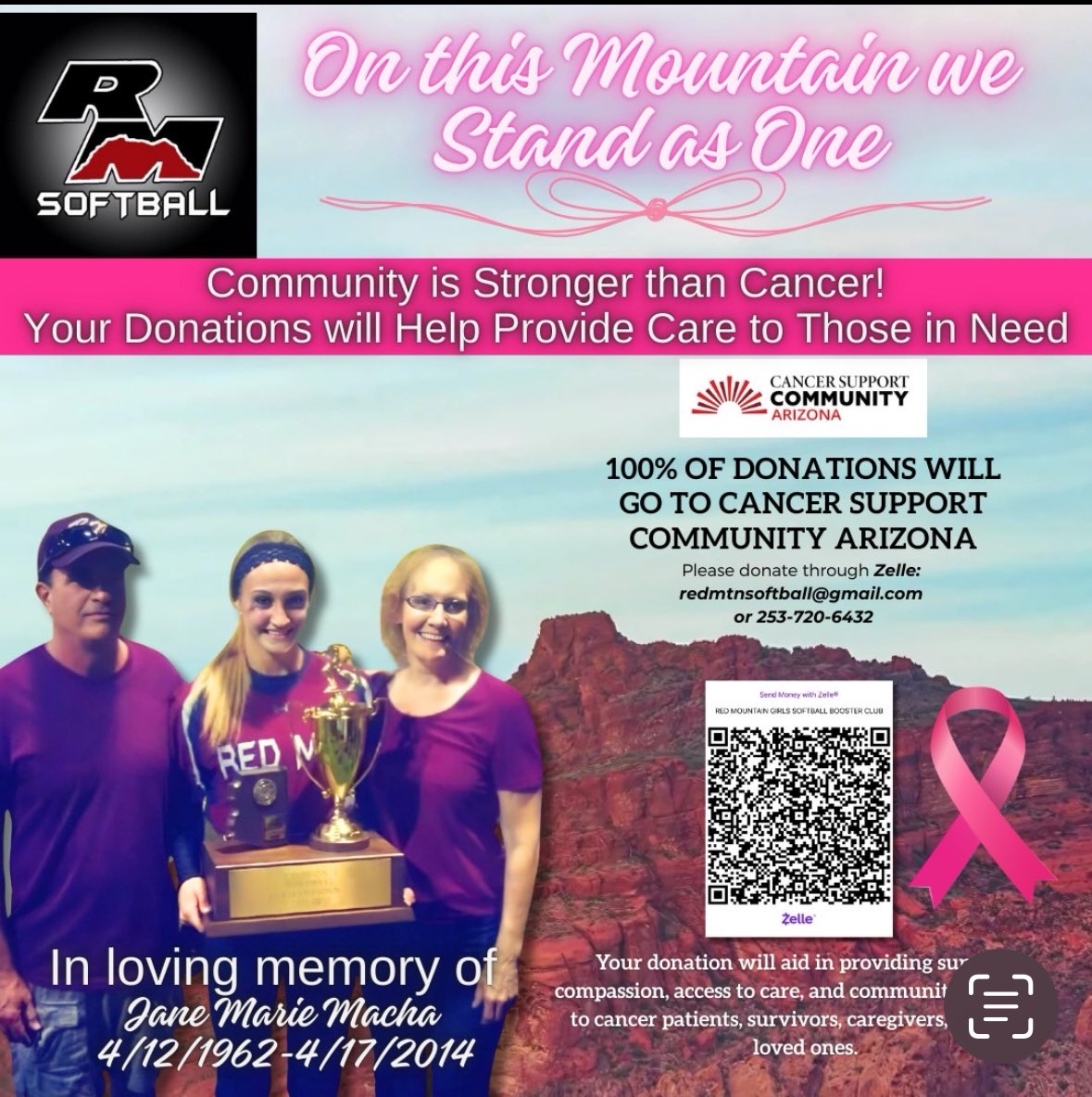Join us for our 1st Annual Cancer Awareness night this Thursday @ 6:30pm vs Mountain View!  There will be a 50/50 raffle that will be drawn at the game, the rest of the proceeds will go to Cancer Support Community Arizona. Please consider giving towards a great cause below!