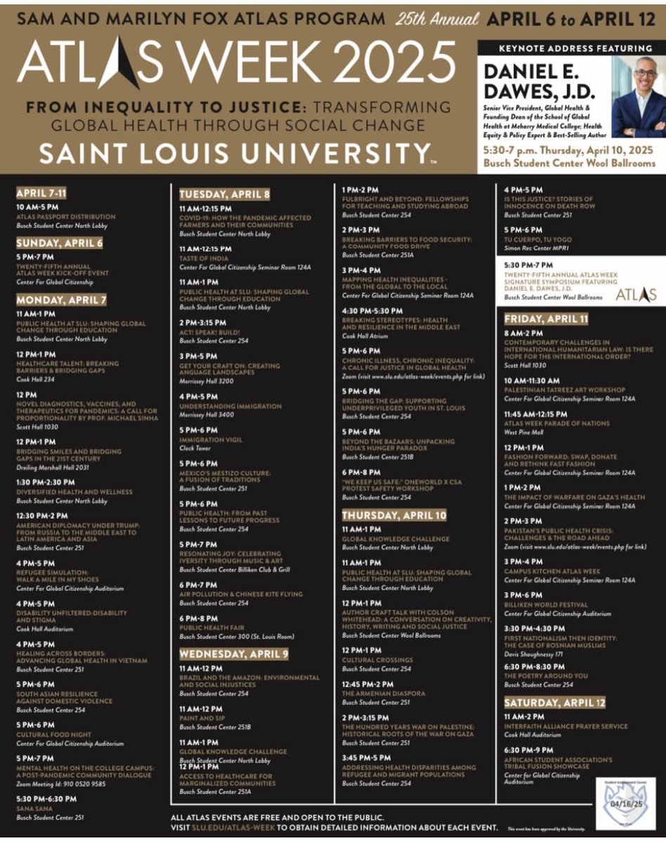 SLU’s Atlas Week is this week! We are hosting two CICL events (a speaker session on Monday and Symposium on Friday). Please see the schedule for all of the exciting events this week.