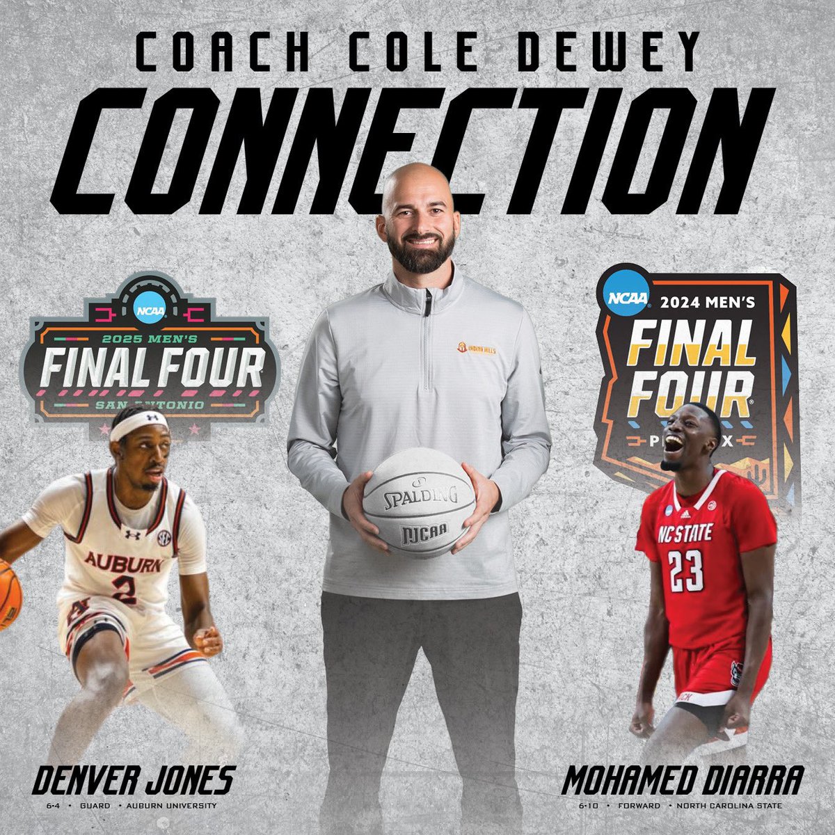 Indian Hills Basketball (@ihccbasketball) on Twitter photo Back 2 Back years <a href="/CoachDewey0/">Cole Dewey</a> has had a former player starting in the Final Four.
<a href="/JUCOadvocate/">JUCOadvocate - Brandon Goble</a> <a href="/JucoRecruiting/">JucoRecruiting.com</a> <a href="/JucoHoopScoop/">Juco Hoop Scoop</a> <a href="/JucoScoop/">JUCO SCOOP</a> <a href="/JC4PT/">JUCO for Playing Time</a> <a href="/AuburnMBB/">Auburn Basketball</a> <a href="/PackMensBball/">NC State Men's Basketball</a> <a href="/Rvtpi2/">93%💙</a> <a href="/Denver_Jones2/">Denver Jones</a> Back 2 Back years <a href="/CoachDewey0/">Cole Dewey</a> has had a former player starting in the Final Four.
<a href="/JUCOadvocate/">JUCOadvocate - Brandon Goble</a> <a href="/JucoRecruiting/">JucoRecruiting.com</a> <a href="/JucoHoopScoop/">Juco Hoop Scoop</a> <a href="/JucoScoop/">JUCO SCOOP</a> <a href="/JC4PT/">JUCO for Playing Time</a> <a href="/AuburnMBB/">Auburn Basketball</a> <a href="/PackMensBball/">NC State Men's Basketball</a> <a href="/Rvtpi2/">93%💙</a> <a href="/Denver_Jones2/">Denver Jones</a>