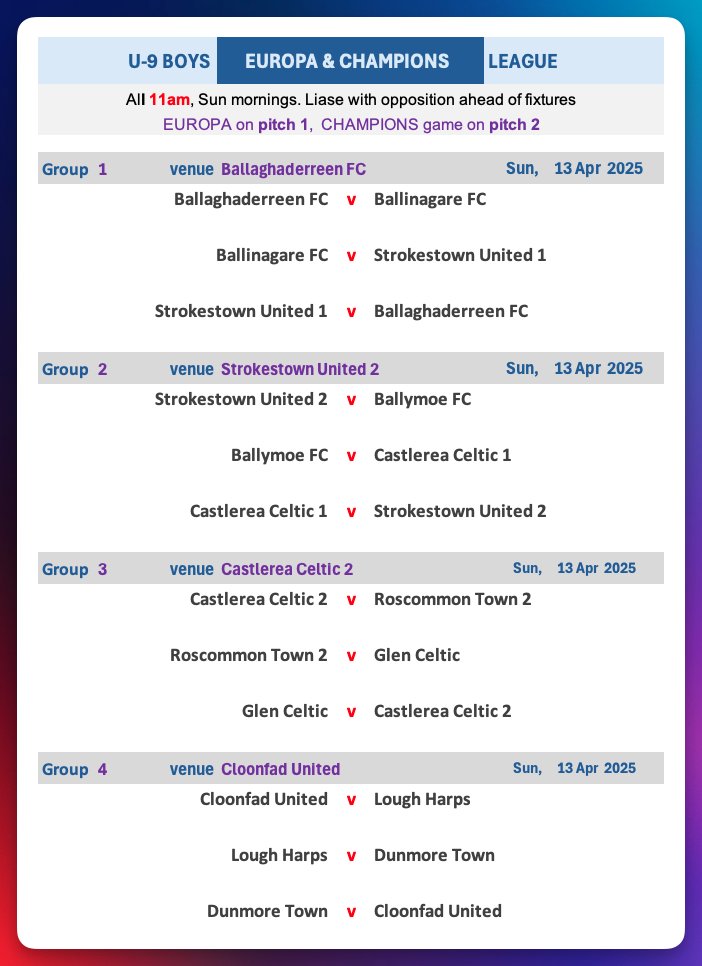 The SSG Boys - next weekend.

U-11s (friday)
U-7s (saturday
U-9s (sunday)

#RDYSL25