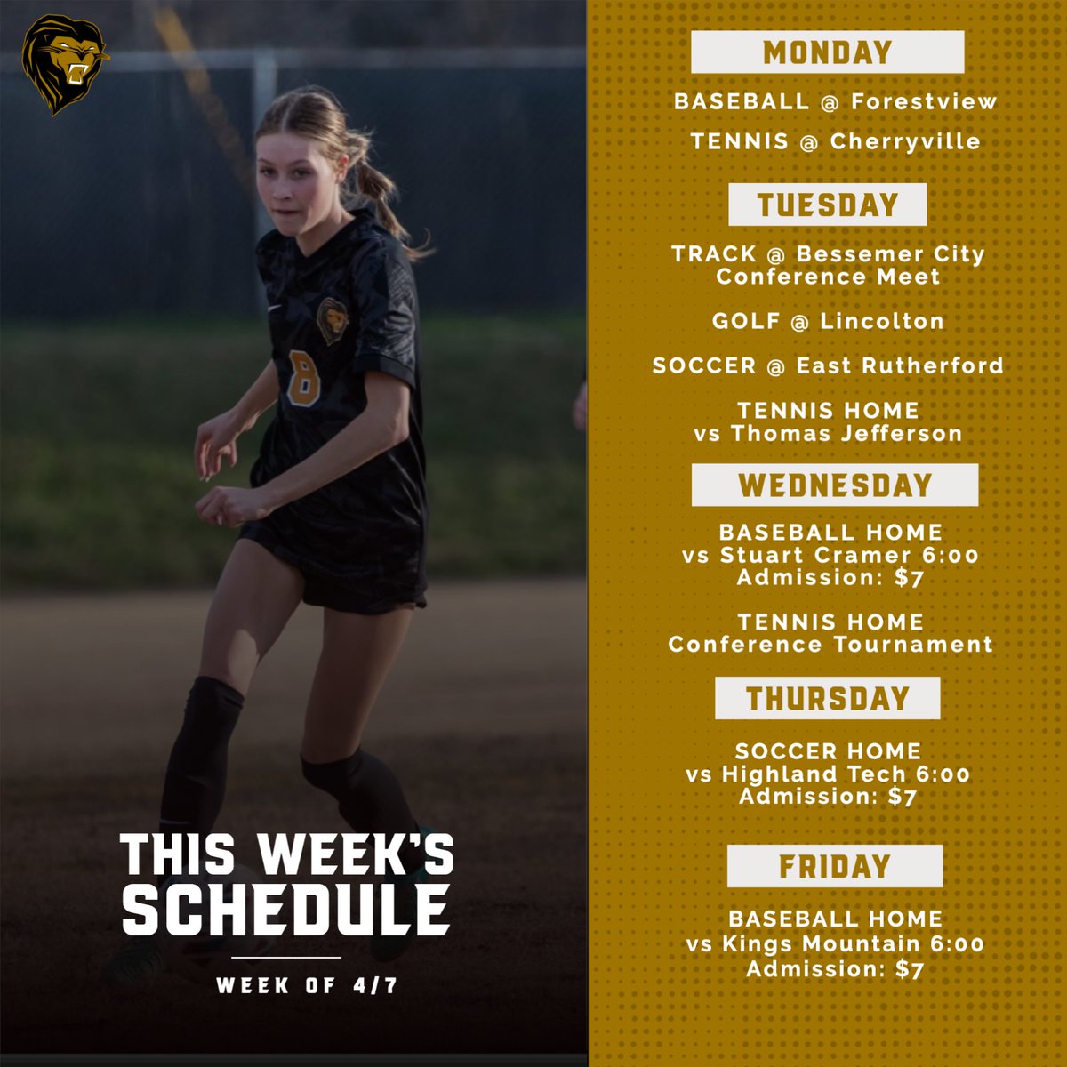 This weeks sports schedule for 4/7