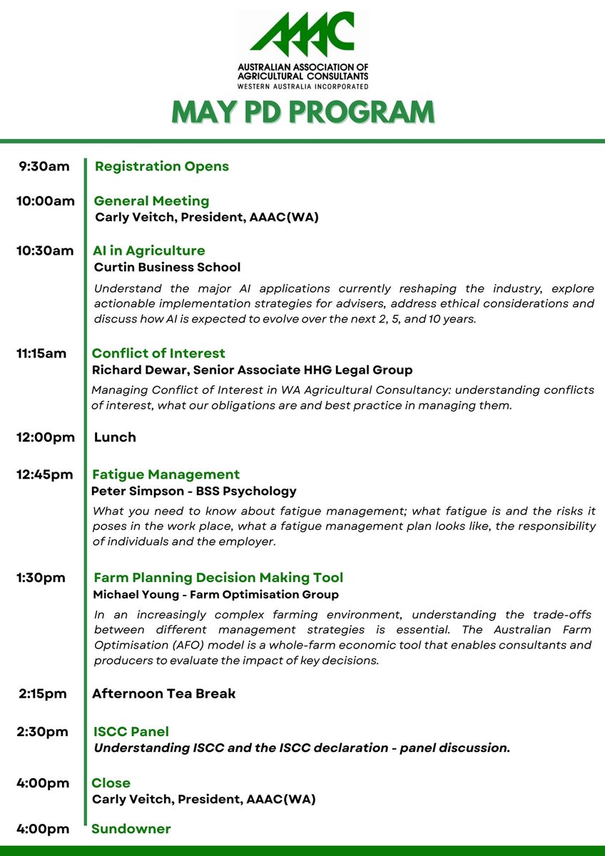 AAAC Member Professional Development
Thursday 1st May 2025
The Camfield, Burswood

Registration is now open and tickets can be purchased here:
trybooking.com/CYIIB