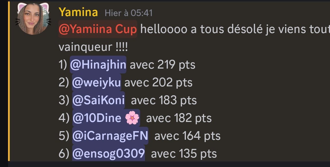 Top 5 YMF Cup W/<a href="/fabien_IRL/">NBL iCarnageFN</a> 

Merci <a href="/Yamiina9330/">Yamina</a> pour l'invitation !

Merci de l'orga &lt;3