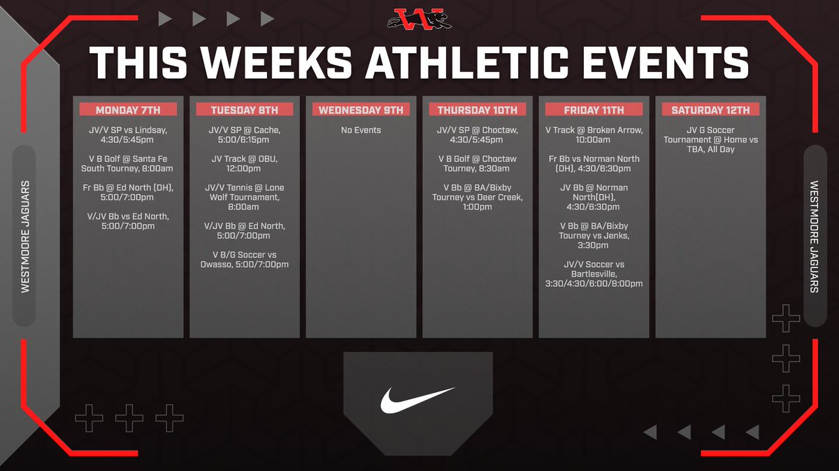 Check out this weeks events! Our athletes would love to see you there!